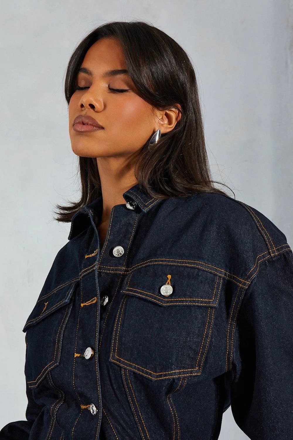 Pushbutton Denim Cinched Waist Jacket - Gorgeous Full HD Nature Illustrations | Free Download